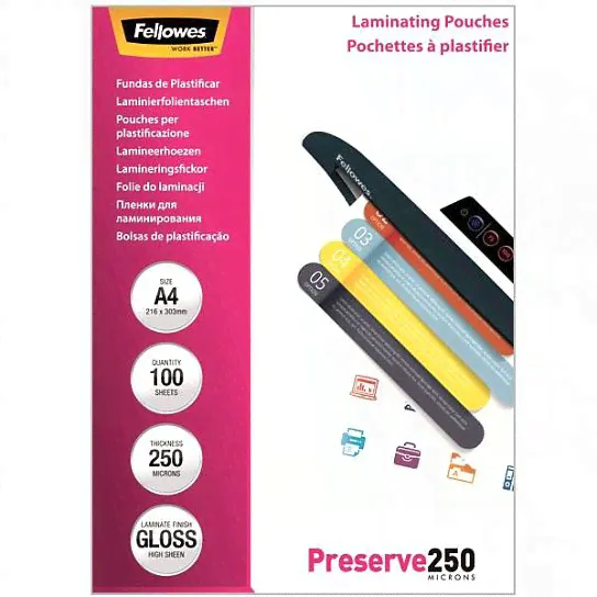 Пленка для ламинирования FELLOWES А4 250 мкм, глянцевая, 100 шт/упак-0